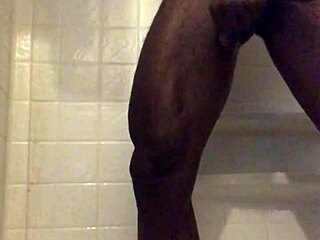 Shower Strokes with Big Black Cock Solo Action