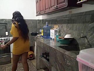 I pull bait off stepbrother's penis in kitchen with a slick homemade blowjob