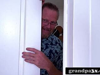 Hey, can this young brunette handle two granddads before the party?