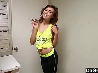 yo, check this cute brunette riding a hard cock like a pro!