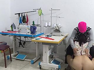 Can you handle this intense seduction with a Latina in the sewing workshop?