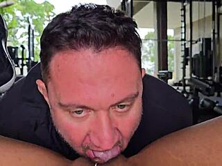 Hot brunette banged at condo gym session