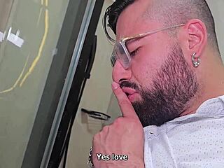 Narrative Colombian hires couple for housekeeping but sneaks fuck with girl. Her natural tits shine behind husband's back in secret.