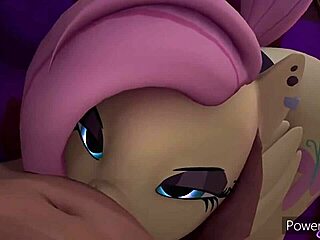 fluttershy giving a deepthroat blowjob to monster cock