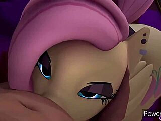 fluttershy giving a deepthroat blowjob to monster cock