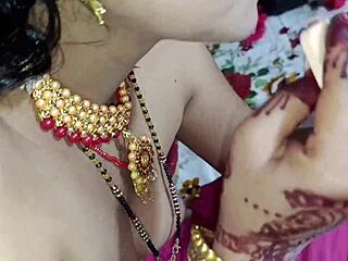 indian couple experiences first night sex. bent over blowjob and doggystyle with clear hindi audio