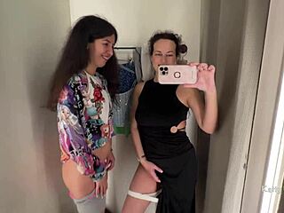 Two Horny Brunette Bitches Finger Pussy in Public Locker Room Encounter