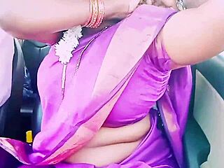 Indian saree housewife gets steamy with car driver in telugu dirty talk! 🔥