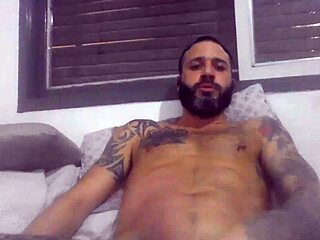 jerking off till bursting with pierced nipples and tattoos