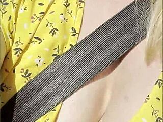 Wifey flashes perfect big tits while driving homemade outdoor part 2