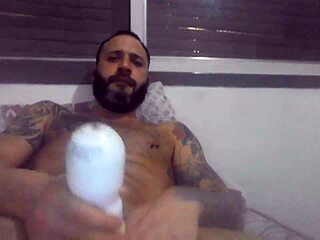 jerking off till bursting with pierced nipples and tattoos