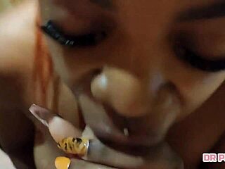 Hey, watch this ebony babe deepthroat that monster cock slow!