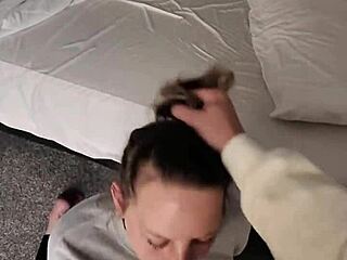 Darina, why don't you give that huge cock a handjob until cum covers your shaved pussy?