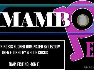 ebony princess gets fucked and dominated by lezdom then takes 4 huge cocks in dap fisting anal