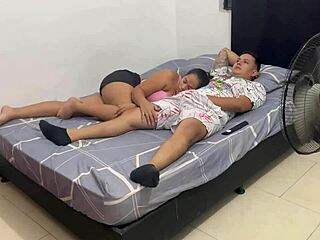 Sister-In-Law Sucks Huge Cock In Bedroom, Cumming On Her Tits While Watching TV