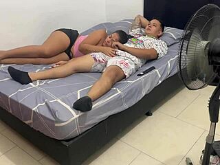 Sister-In-Law Sucks Huge Cock In Bedroom, Cumming On Her Tits While Watching TV