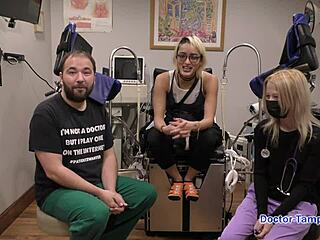 dr tampa spreads patient channy crossfire's shaved pussy in latex.