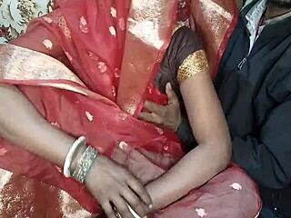 Great sex with bhabhi in red saree and after removing the black blouse opportunity to squeeze the boobs and ass fuck hindi audio claire vais