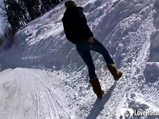 hot stepmom shows tits and pees in snow