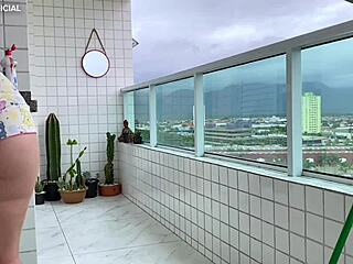 Voyeur delight watching my Latina neighbor clean in shorts!