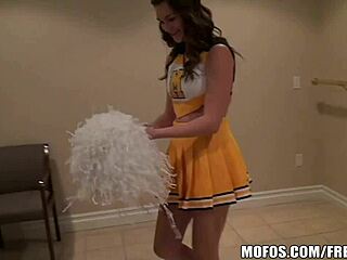 Hot cheerleader Holly masturbates upskirt in reality POV blowjob outfit.