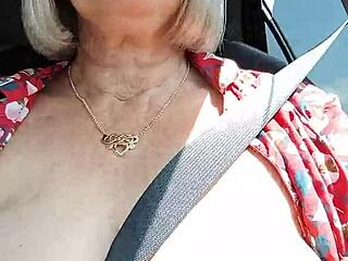 Housewife flashes tits while riding!