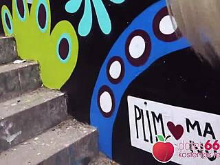 Why does this blonde milf Sophie Logan get picked up for outdoor POV doggystyle riding on public stairs?