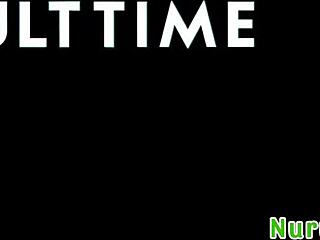 Sexy busty blonde Cherry Kiss oils up Milan Ponjevic for slippery nuru massage