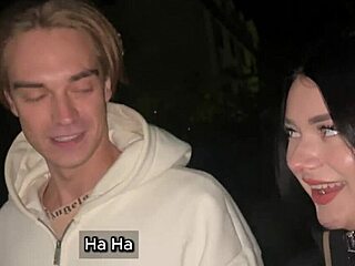 She gives a blowjob to this random guy after their walk. Ends with cum deep in her throat, all homemade.