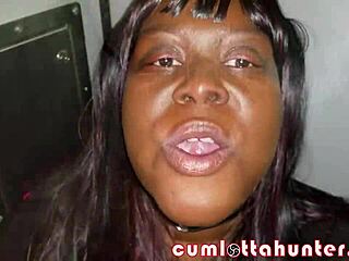 Cumlotta hunter dominates the glory hole slut with facial and blowjob.