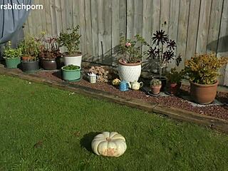 Kiwi Trashy Milf Sits On Massive Pumpkin As Toilet Seat In Back Yard