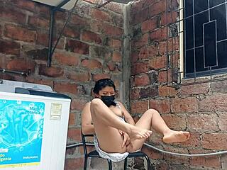 look at my slutty neighbor shaking ass and showing pussy under dress!