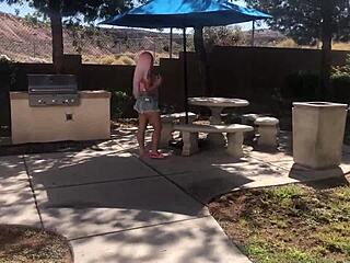 Curvy Pink-Haired Italian In Lingerie Rides Big Clit Pussy On Rome Major. He Cums On Her Hair