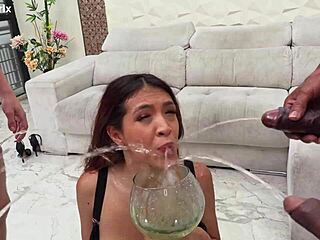 Latina Slut Takes DP DV Anal Creampie Piss with Huge Cocks