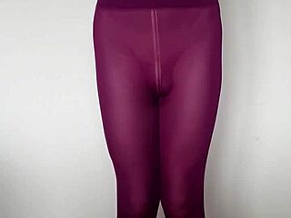 subtle cum tease on sexy burgundy leggings in latest update