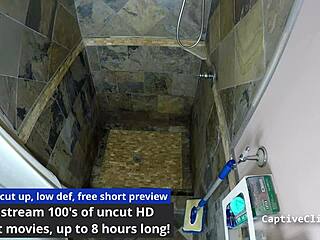 Michelle Anderson is handcuffed backstage. She spreads her big ass and tits in a humiliating scene.