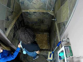 Michelle Anderson is handcuffed backstage. She spreads her big ass and tits in a humiliating scene.