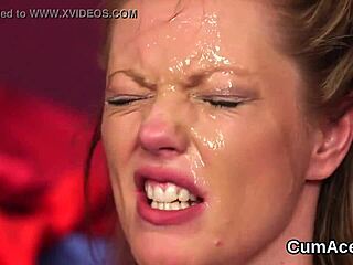 nasty doll gets jizz load on her face swallowing all the love juice, huh?