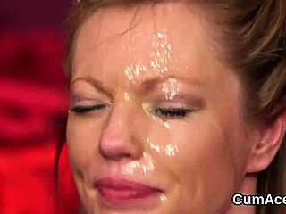 nasty doll gets jizz load on her face swallowing all the love juice, huh?