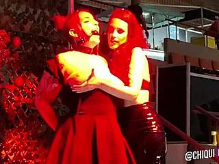 Fat girl from the audience on stage receives a wax treatment in public