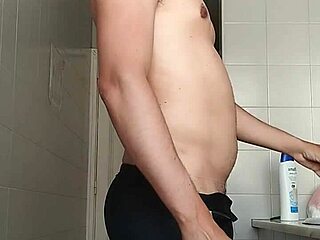 Delicious Guy Drinks While Shaving His Big Dick Carefully