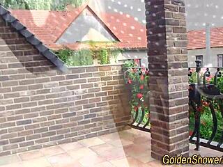 Bizarre lesbian group with golden shower fetish