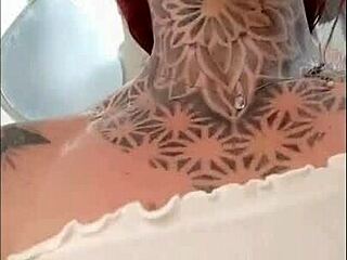 redhead brazilian teases with big clit and tits in sensual shower bath