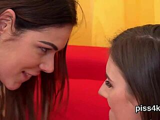 Cute Lesbo Chicks Get Covered With Pee And Squirt Wet Slits