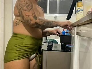She's Doing Live in the Kitchen, Wearing Mini Skirt, Flashing Her Swollen Pussy