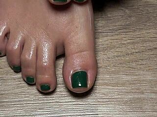 A Close Up View Of My Toes Finger Green Nails Useful To Live Your Fetish