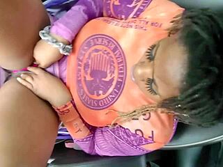 Car fun while driving on the road with moaning and toys