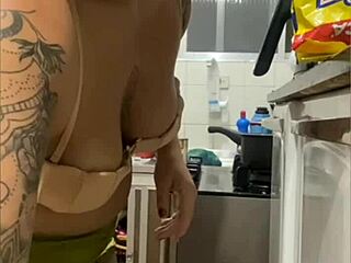 She's Doing Live in the Kitchen, Wearing Mini Skirt, Flashing Her Swollen Pussy
