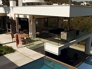 intimate moment in the kitchen with hot blonde babe. big tits and blowjob action happening.