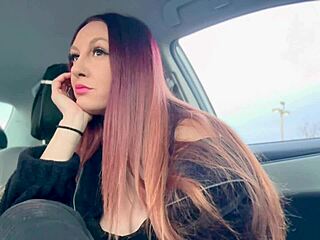 artemisia love smokes cigarette in car showing her big tits nipple